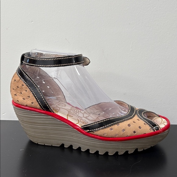Fly London Ydel sandal open toe leather perforated platform wedge US7.5 EU38 - Picture 6 of 11